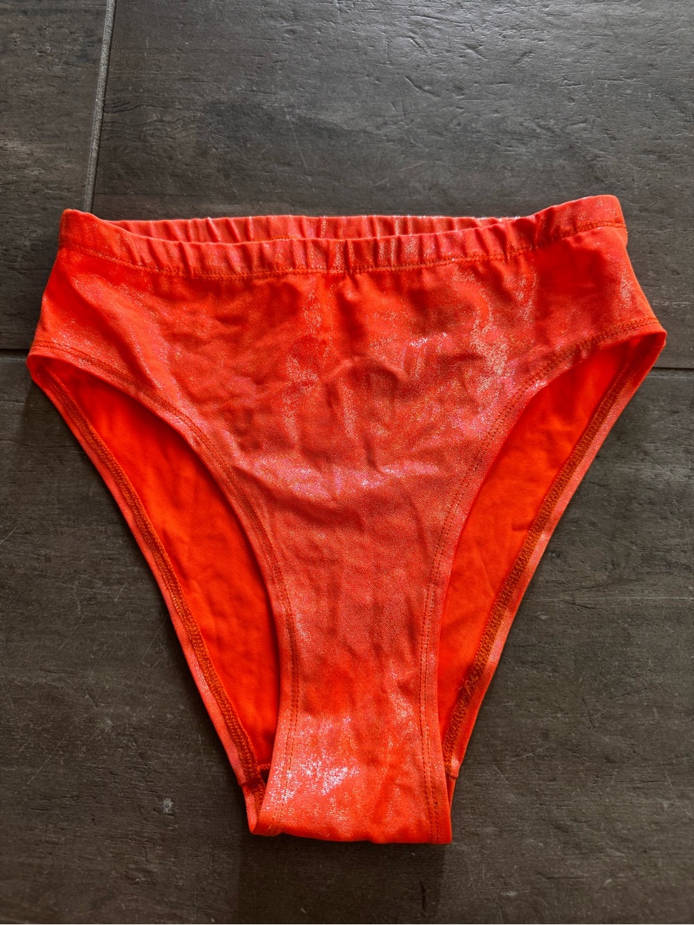 High-Waist Shimmery Orange Bikini Rave Bottoms Hot Pants, Size M, Made in USA